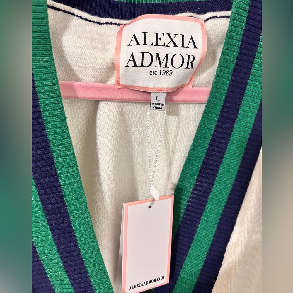 Alexia Admor White, Green, and Navy Frances Cardigan - Picture 4 of 5